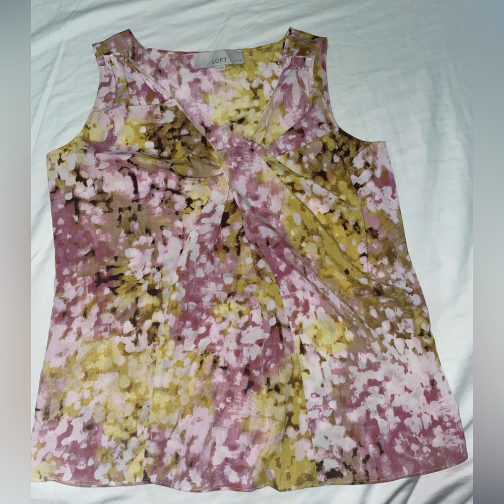 LOFT Petites Tie-Dye Pink and Yellow Blouse